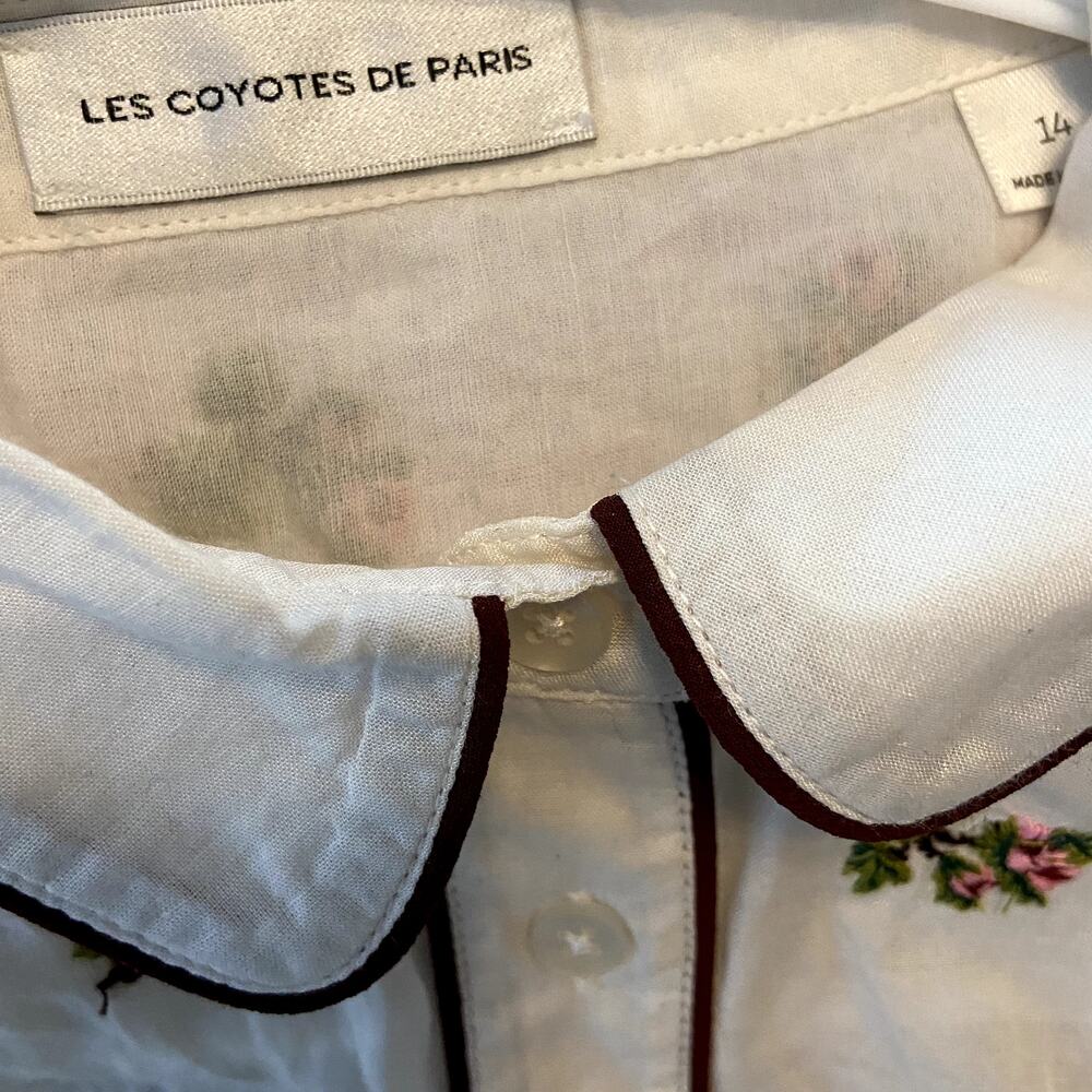 Les Coyotes De Paris Ida Flower Embroidered Blouse Ecru Collared Short Sleeve XS - Picture 4 of 6